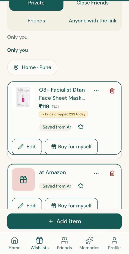 A saved item showing a price drop